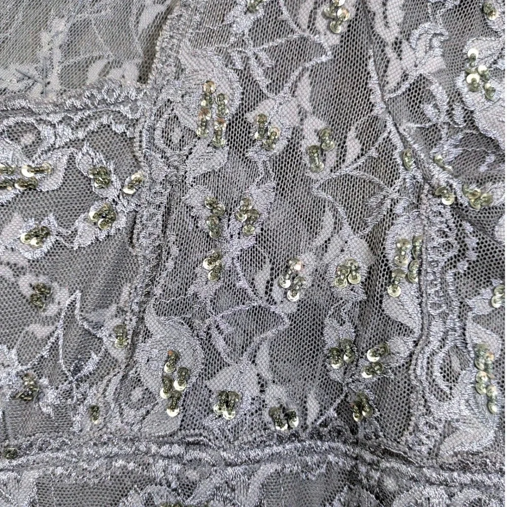 ONYX Nite Dark Gray Lace Sparkly Sequin Dress Cottage Fairy‎ Feminine Size 20W